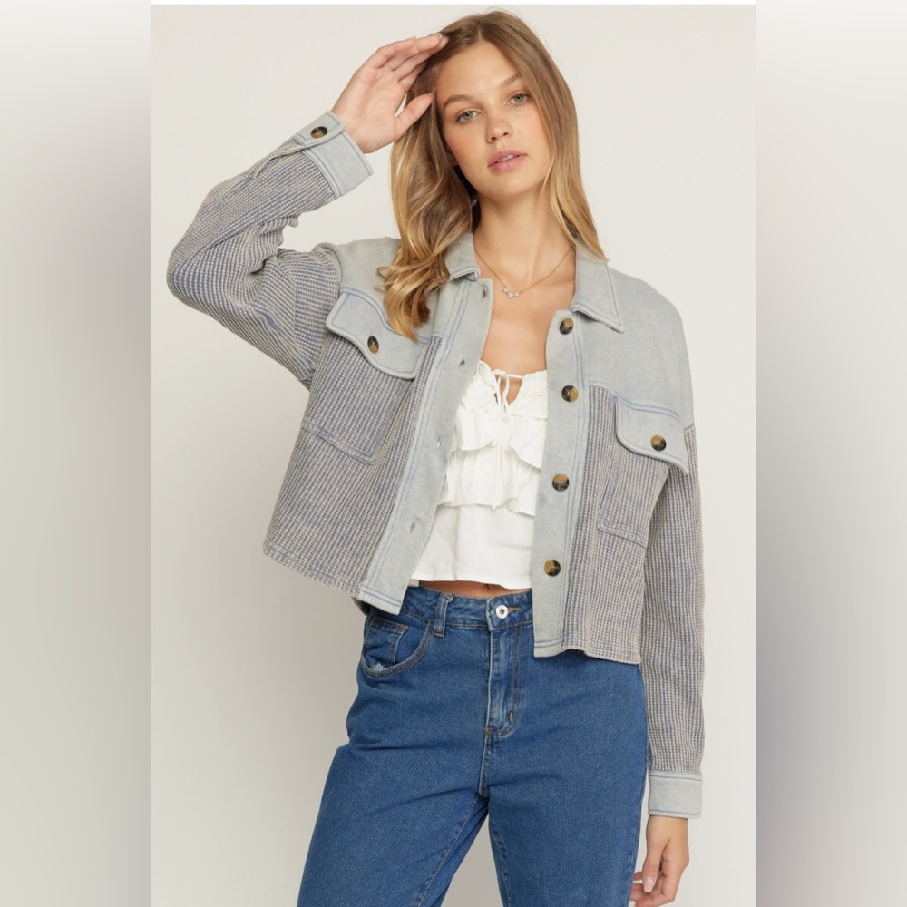 Entro Washed Blue Waffle Jacket. Size Small